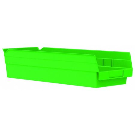 Zoro Select 20 lb Shelf Storage Bin, Plastic, 6 5/8 in W, 4 in H, 17 7/8 in L, Green 30138GREENBLANK