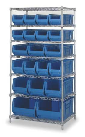QUANTUM STORAGE SYSTEMS Steel, Polypropylene Bin Shelving, 36 in W x 74 in H x 24 in D, 7 Shelves, Blue WR7-20-MIXBL