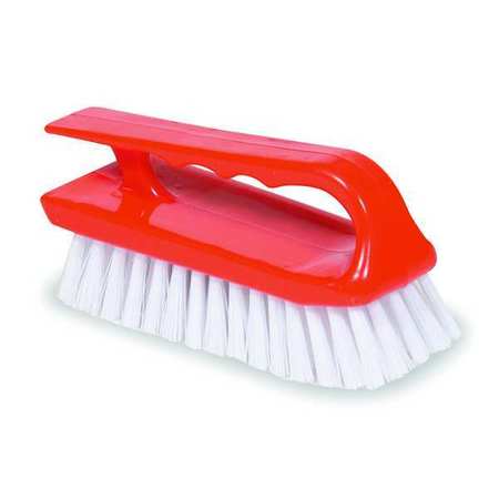 Tough Guy 3 in W Scrub Brush, Stiff, 4 7/10 in L Handle, 6 in L Brush, White, Plastic, 6 in L Overall 1VAD9