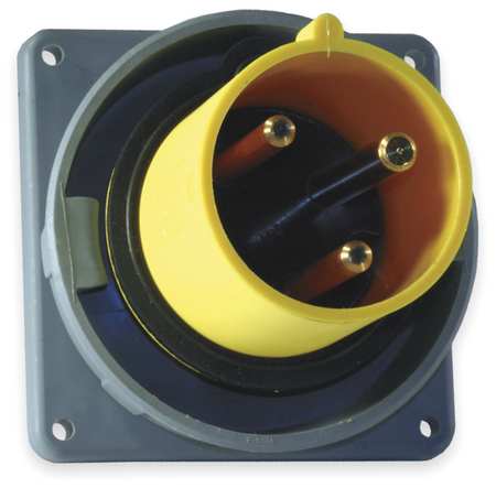 HUBBELL IEC Pin and Sleeve Inlet, 60A, 125V, Yellow HBL360B4W