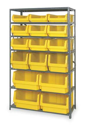 QUANTUM STORAGE SYSTEMS Steel Bin Shelving, 42 in W x 75 in H x 18 in D, 7 Shelves, Gray/Yellow MSU-16-MIXYL
