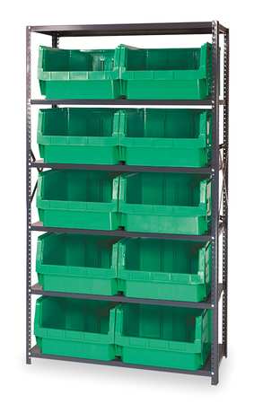 QUANTUM STORAGE SYSTEMS Steel Bin Shelving, 42 in W x 75 in H x 18 in D, 6 Shelves, Gray/Green MSU-543GN