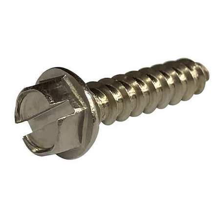 Zoro Select Sheet Metal Screw, #10 x 1 in, Plain 18-8 Stainless Steel Hex Head Slotted Drive, 100 PK 1WE61