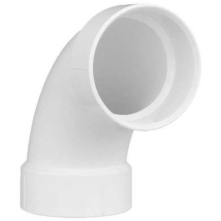 ZORO SELECT PVC 90 Degree Long Sweep Elbow, Hub, 4 in Pipe Size 1WJZ5