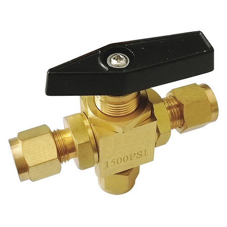 ZORO SELECT 1/4" Compr Brass Mini Ball Valve 3-Way G-PMYT-25