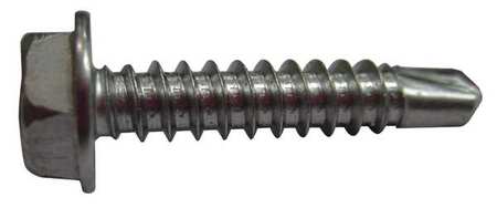 Zoro Select Self-Drilling Screw, #8 x 3/4 in, Plain 410 Stainless Steel Hex Head Hex Drive, 100 PK U31860.016.0075