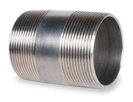 Zoro Select 304 Stainless Steel Nipple, 1 in Nominal Pipe Size, 3 in Overall Long, Threaded on Both Ends, Welded T4BNF04