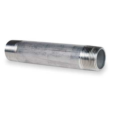 Zoro Select Pipe Nipple, 1 in Pipe Fitting, 6 in Length, MNPT, 304 Stainless Steel T4BNF10