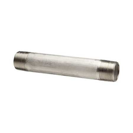 Zoro Select 3/4" MNPT x 3" TBE Stainless Steel Pipe Nipple Sch 80 E4BNE05