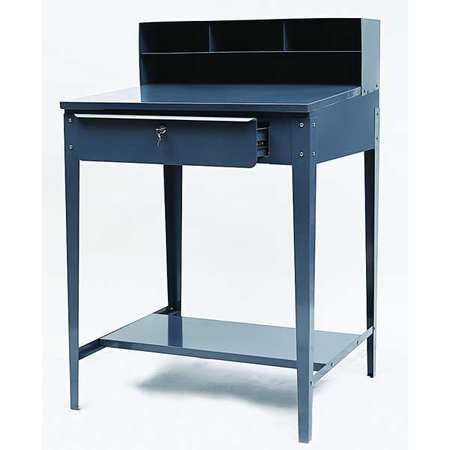 Zoro Select Stationary Shop Desk, 1 Drawer, 34-1/2 in W x 30 in D x 53 in H, Gray 1W907