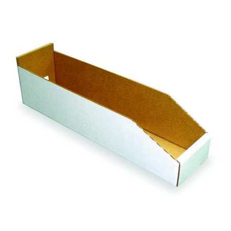 Packaging Of America Corrugated Shelf Bin, White, Cardboard, 17 in L x 6 1/4 in W x 4 3/4 in H 1W772