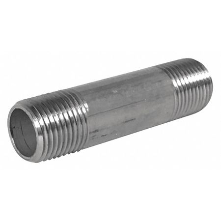Zoro Select Pipe Nipple, 3/4 in Pipe Fitting, 2 in Length, MNPT, 304 Stainless Steel T4BNE03