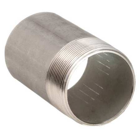 Zoro Select 3/4" MNPT x 2" TOE Stainless Steel Pipe Nipple Sch 40, Inside Dia.: 53/64" T4WNE3