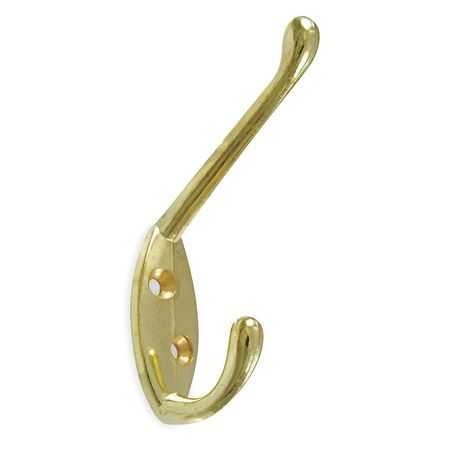 Zoro Select Coat and Garment Hook, 2 Ends, Brass 1XNE1