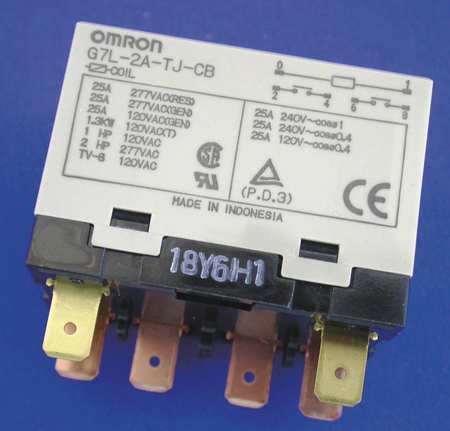 Omron Enclosed Power Relay, Bracket Mounted, DPST-NO, 100/120V AC, 6 Pins, 2 Poles G7L-2A-TJ-CB-AC100/120