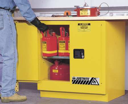 JUSTRITE Sure-Grip EX Flammable Safety Cabinet, 22 Gal., Yellow 892300