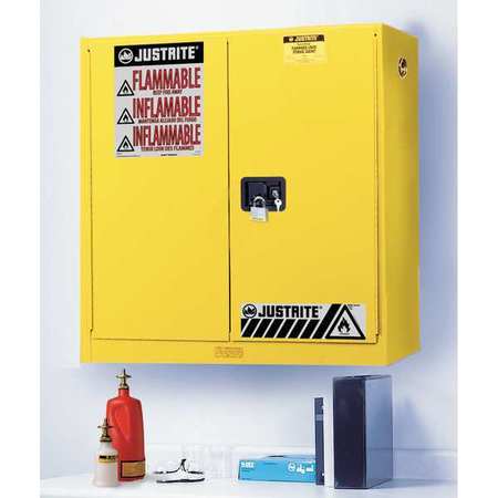 JUSTRITE Flammable Safety Cabinet, 20 gal., Yellow 893400