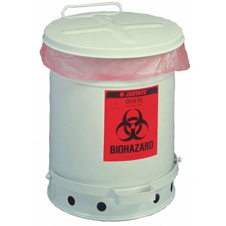 JUSTRITE Biohazard Waste Can, 15-7/8 In. H 05910