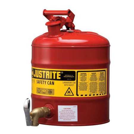Justrite 5 gal Red Steel, Brass Type I Safety Can Flammables 7150150