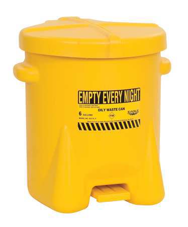 Eagle Mfg Oily Waste Can, 6 Gal., Poly, Yellow 933FLY