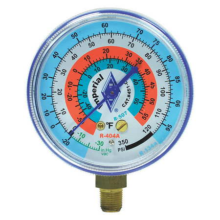 IMPERIAL Gauge, 2-1/2 In Dia, Low Side, Blue, 350 psi 425-CB