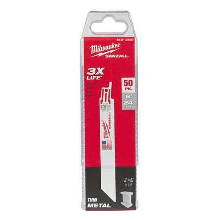 Milwaukee Tool 6 in 24 TPI SAWZALL Blades, 50 Pack 48-01-6186
