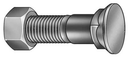 Zoro Select Square Neck Plow Bolt, 7/16"-14 Thrd Sz, 2 in L, Flat Head, Carbon Steel, Zinc Plated, 25 PK 1CFP3