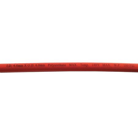 Zoro Select Tubing, Poly, 6mm OD, 180 PSI, Red 1CTH2