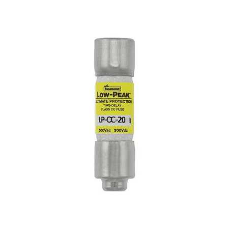 Eaton Bussmann Time Delay UL Class CC Fuse, 20A, LP-CC Series, 600V AC, 300V DC, 1 1/2 in L x 13/32 in dia LP-CC-20