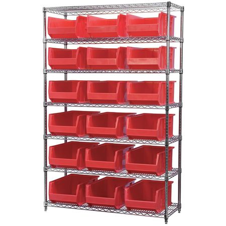 AKRO-MILS Steel Bin Shelving, 48 in W x 74 in H x 18 in D, 7 Shelves, Red AWS184830281R