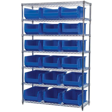 AKRO-MILS Steel Bin Shelving, 48 in W x 74 in H x 18 in D, 7 Shelves, Blue AWS184830281B