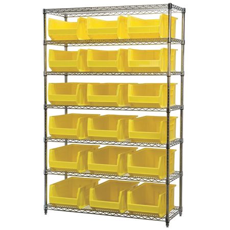 AKRO-MILS Steel Bin Shelving, 48 in W x 74 in H x 18 in D, 7 Shelves, Yellow AWS184830281Y