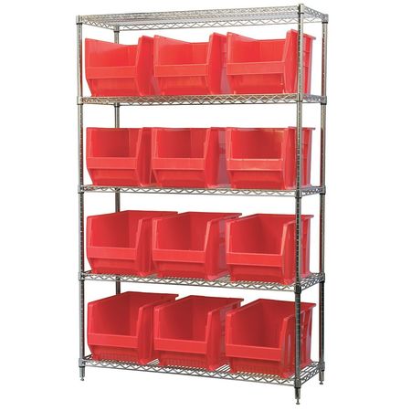 AKRO-MILS Steel Bin Shelving, 48 in W x 74 in H x 18 in D, 5 Shelves, Red AWS184830282R