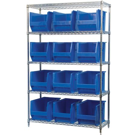 AKRO-MILS Steel Bin Shelving, 48 in W x 74 in H x 18 in D, 5 Shelves, Blue AWS184830282B