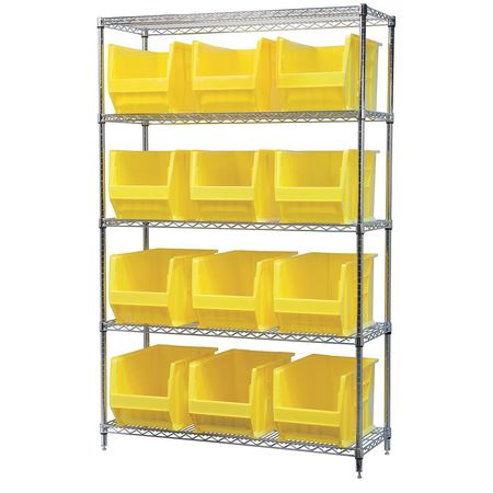 AKRO-MILS Steel Bin Shelving, 48 in W x 74 in H x 18 in D, 5 Shelves, Yellow AWS184830282Y