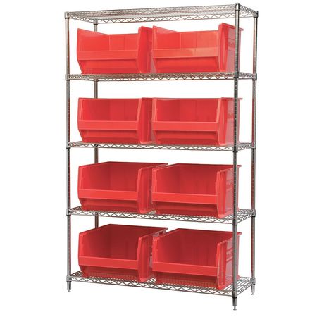 AKRO-MILS Steel Bin Shelving, 48 in W x 74 in H x 18 in D, 5 Shelves, Red AWS184830283R