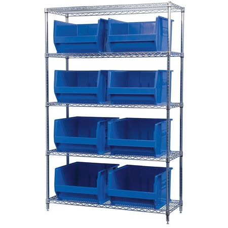AKRO-MILS Steel Bin Shelving, 48 in W x 74 in H x 18 in D, 5 Shelves, Blue AWS184830283B