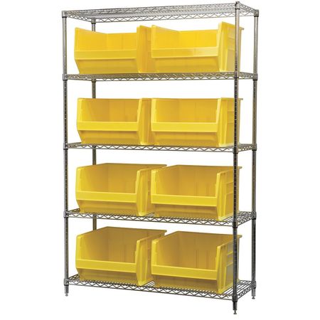 AKRO-MILS Steel Bin Shelving, 48 in W x 74 in H x 18 in D, 5 Shelves, Yellow AWS184830283Y