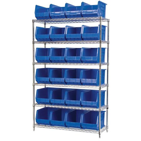 AKRO-MILS Steel Wire Bin Shelving, 48 in W x 74 in H x 18 in D, 6 Shelves, Silver/Blue AWS184830260B