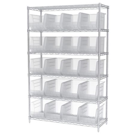 AKRO-MILS Steel Wire Bin Shelving, 48 in W x 74 in H x 18 in D, 6 Shelves, Silver/Clear AWS184830260SC