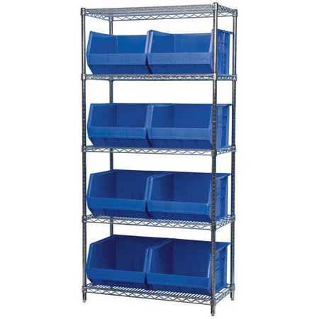 AKRO-MILS Steel Wire Bin Shelving, 36 in W x 74 in H x 18 in D, 5 Shelves, Silver/Blue AWS183630270B