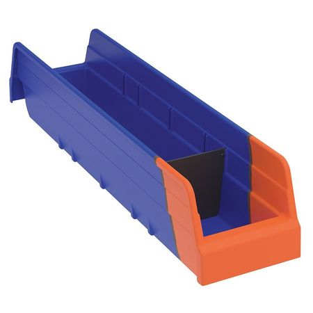 Akro-Mils 15 lb Shelf Storage Bin, Plastic, 4 1/8 in W, 4 in H, Blue/Orange, 17 7/8 in L 36448BLUE