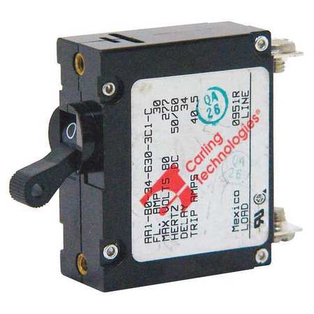 Carling Technologies Circuit Breaker, A Series 5A, 1 Pole, 250/277V AC, Medium Curve AA1-B0-34-450 -5D1-C