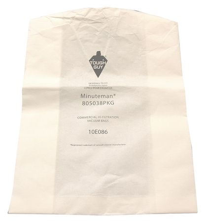 TOUGH GUY Vacuum Bag, 2-ply, Paper Bag, 12 PK 10E086