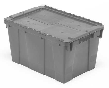 ORBIS Gray Attached Lid Container, Plastic, Metal Hinge, 14.21 gal Volume Capacity FP19 Gray