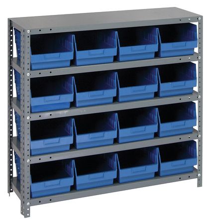QUANTUM STORAGE SYSTEMS Steel Bin Shelving, 36 in W x 39 in H x 18 in D, 5 Shelves, Blue 1839-208BL