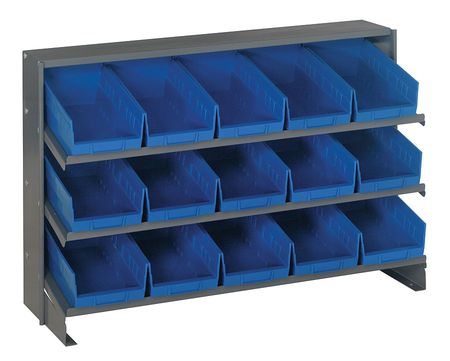 QUANTUM STORAGE SYSTEMS Steel Bench Pick Rack, 36 in W x 27 in H x 12 in D, 3 Shelves, Blue QPRHA-202BL