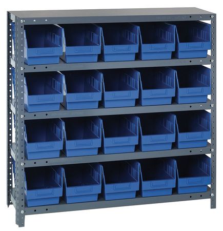 QUANTUM STORAGE SYSTEMS Steel Bin Shelving, 36 in W x 39 in H x 12 in D, 5 Shelves, Blue 1239-202BL
