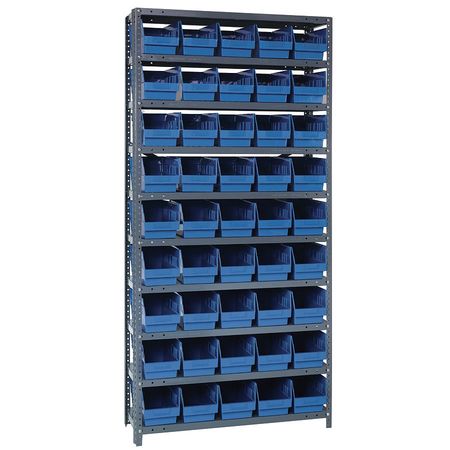 QUANTUM STORAGE SYSTEMS Steel Bin Shelving, 36 in W x 75 in H x 18 in D, 10 Shelves, Blue 1875-204BL