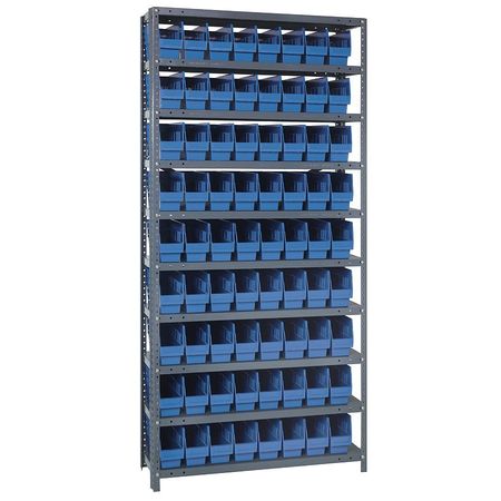 QUANTUM STORAGE SYSTEMS Steel Bin Shelving, 36 in W x 75 in H x 12 in D, 10 Shelves, Blue 1275-201BL